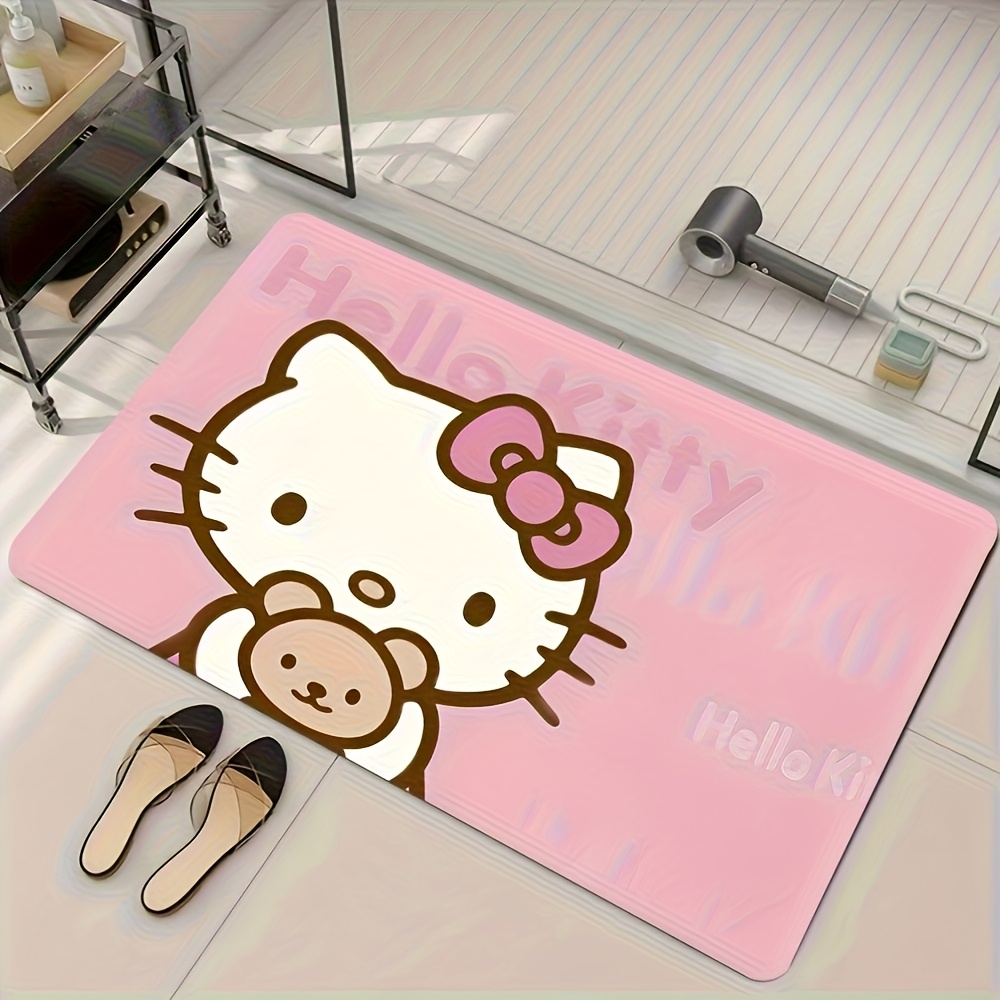 E-shop Sanrio waschbare -Fußmatte – Entzückendes rosa Cartoon-Design mit - Hasenmustern, aus strapazierfähigem Flanellstoff, für Wohnzimmer,