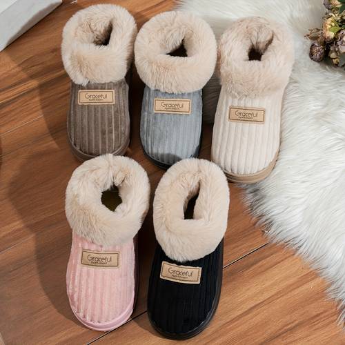 winter minimalist fashion indoor home slippers warm thickened cold proof slippers with thick soles and bottomed wrap around heels women shoes