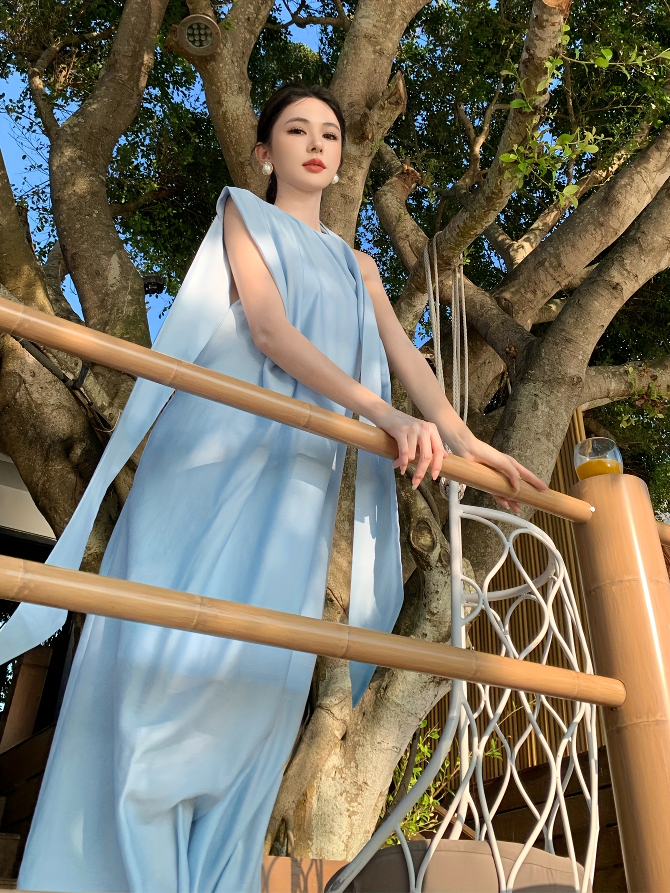 light blue backless maxi dress french inspired loose fit - Temu Mexico