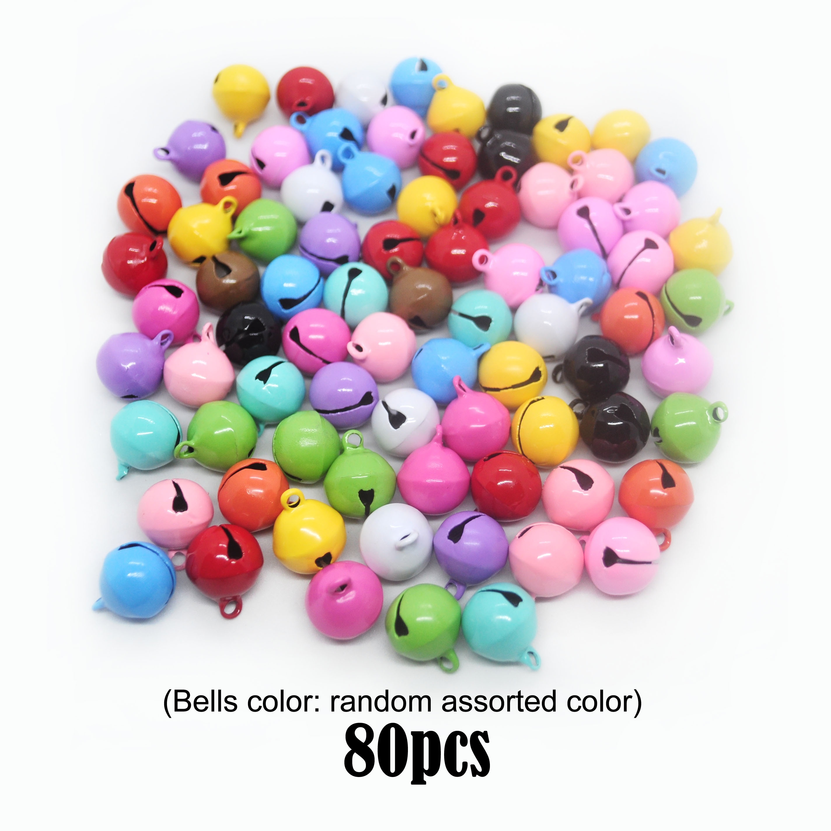 Image of 40/80pcs Of 14mm Candy-colored Round Decorative Bells, Suitable For Keychains, Christmas Tree Decorations, Festive Decor, And Pet Bells For Cats And Dogs, Random Assorted Colors