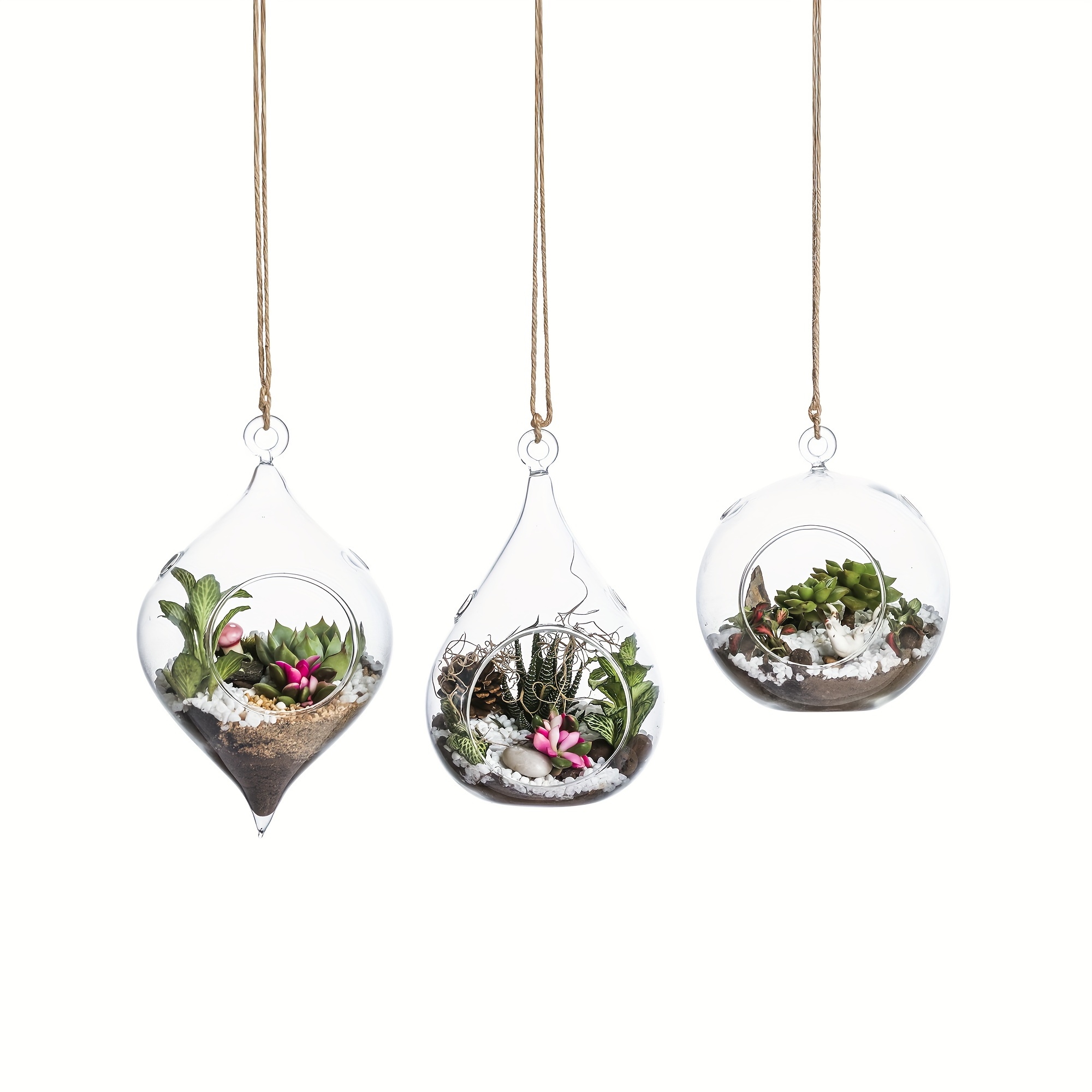 

Glass Hanging Terrarium Set Of 3in Large Size- Succulent/moss/air Plant Terrarium - 3pcs In Different Shape