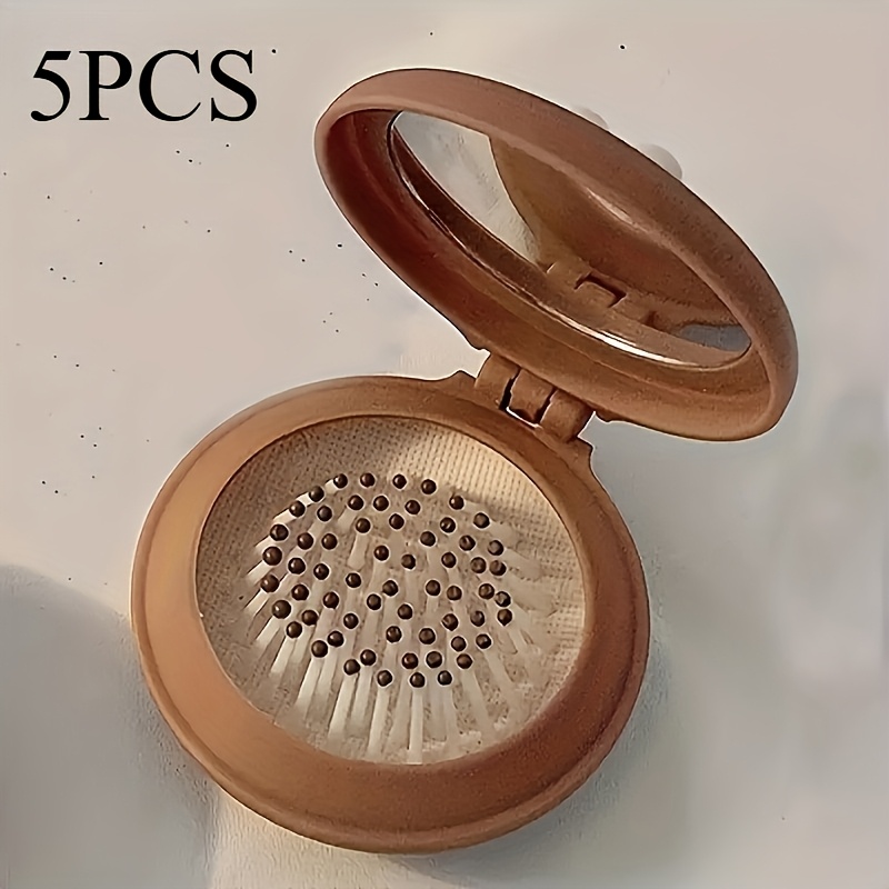 TEMU 5pcs -one Folding Air Cushion Massage Comb & Mirror Hair Styling Tool - Portable Mini Suitable For Home, Travel, For Women' Normal Hair Care,