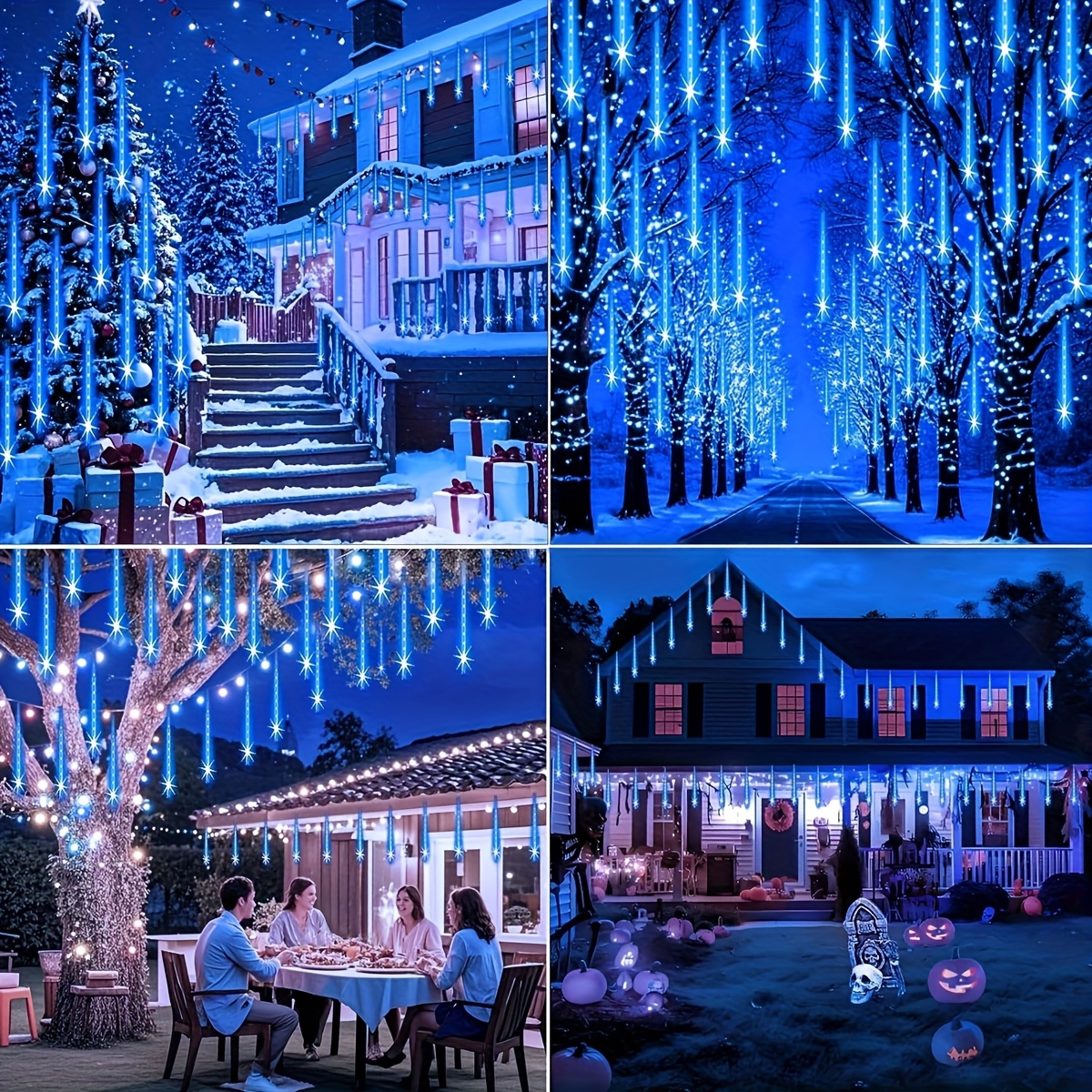 1 lot de guirlandes lumineuses décoratives Pluie de météores solaires, éclairage de fête, effet ciel étoilé, guirlandes lumineuses de Noël, lumières solaires pour arbres d'extérieur, durables, adaptées pour les mariages, Halloween, Thanksgiving, terrasses, arbres, toits, cours, jardins, pelouses