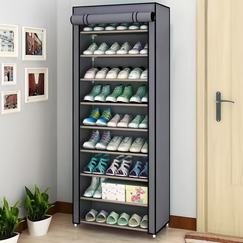 TEMU 10-tier Portable Shoe Storage Organizer Featuring A Nonwoven Fabric Cover, Perfect For Closets,, Bedrooms, And Entrances, Elegant Grey Design