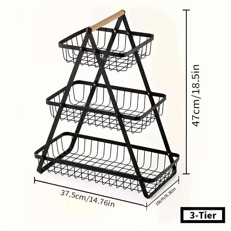 TEMU Panier multifonctionnel pour fruits et légumes, 1 pièce, avec poignée en bois amovible, pour et le rangement de , panier à fruits à 2 ou 3