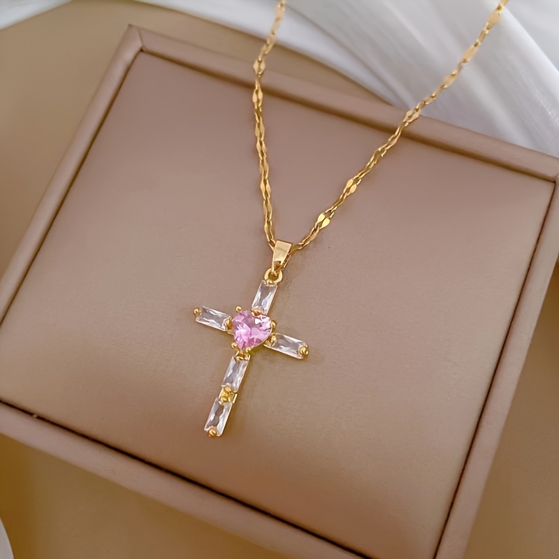 A Sweet And Elegant Light Luxury Cross Heart Pendant Necklace, Suitable For Everyday Wear, Dates, And Vacations, And Can Serve As A Valentine's Day Gift
