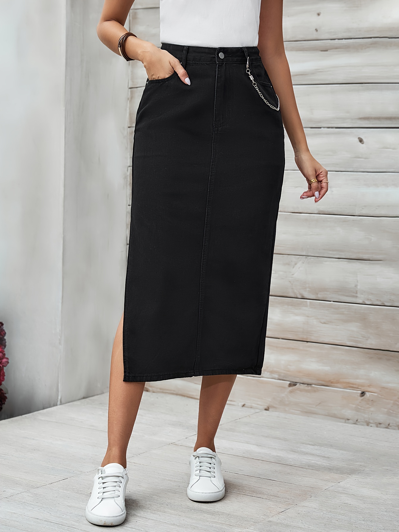 jupe midi en jean fendue femme jupe crayon en jean Temu France