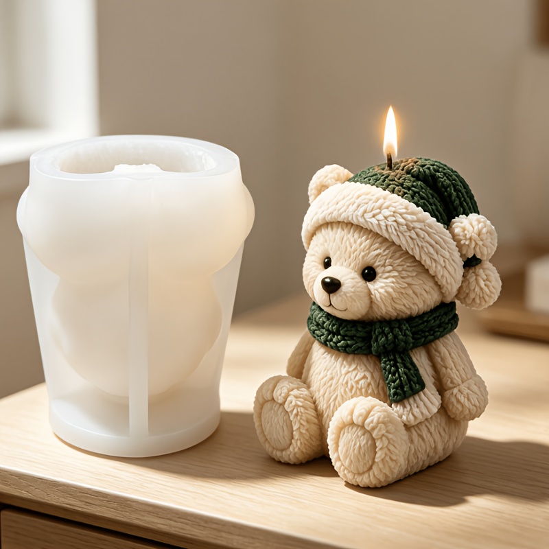 TEMU Fdudf Winter Teddy Bear Mold Suitable For Resin, Wax & Plaster Crafts - Reusable Soft Flexible Silicone Bear Maker With For Diy Candle Making,