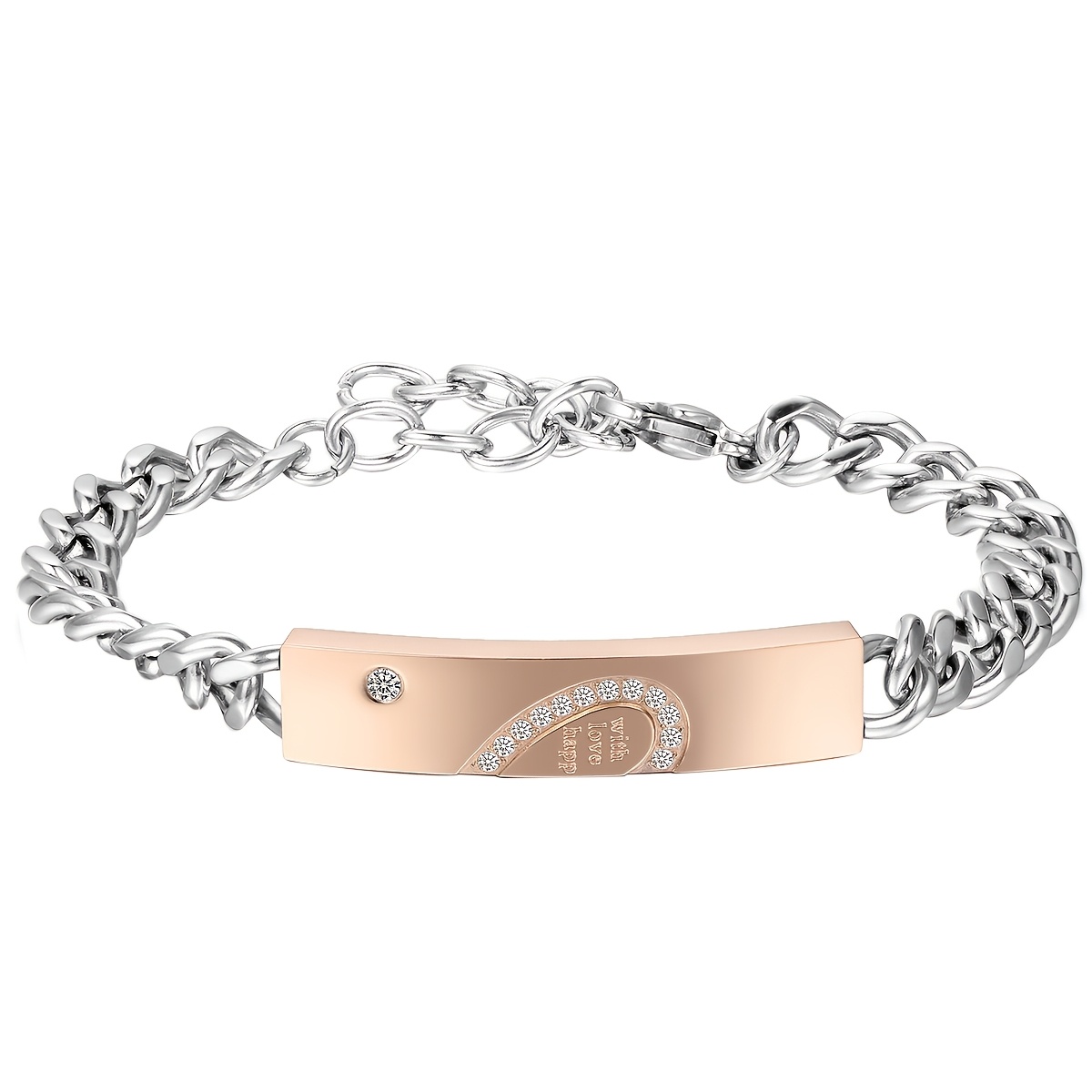 Image of Men And Women Adjustable Chain Bracelet, Romantic Heart-shaped Puzzle, "with Wish ", Couple Stainless Steel Bracelet, Jewelry Gift