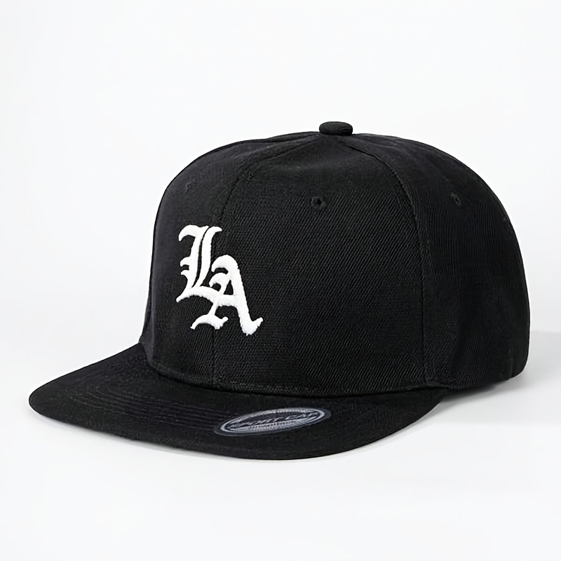 TEMU 1 Embroidered "la" Flat Brim Baseball For Women, Gothic Hip-hop Style, Fashionable Sports , Adjustable Outdoor Leisure Hat, Suitable For Spring