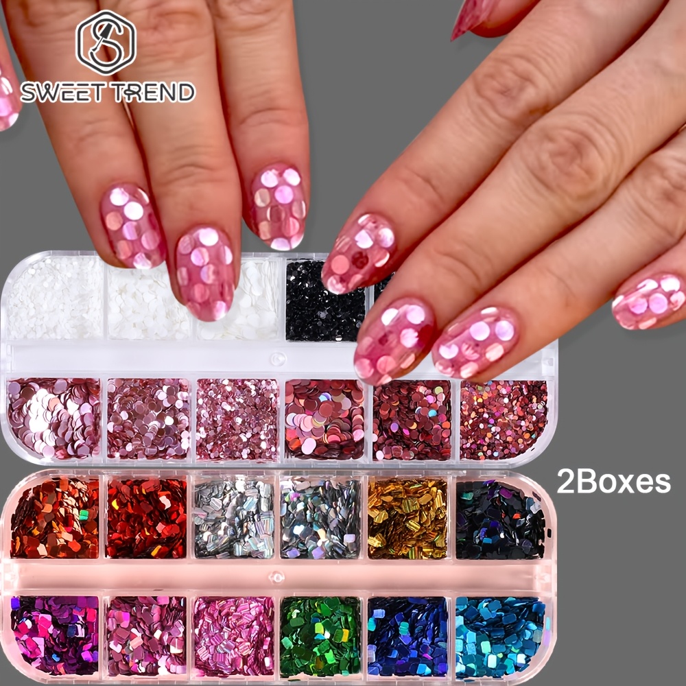 2 Boxes Holographic Polka Dot Nail Sequins