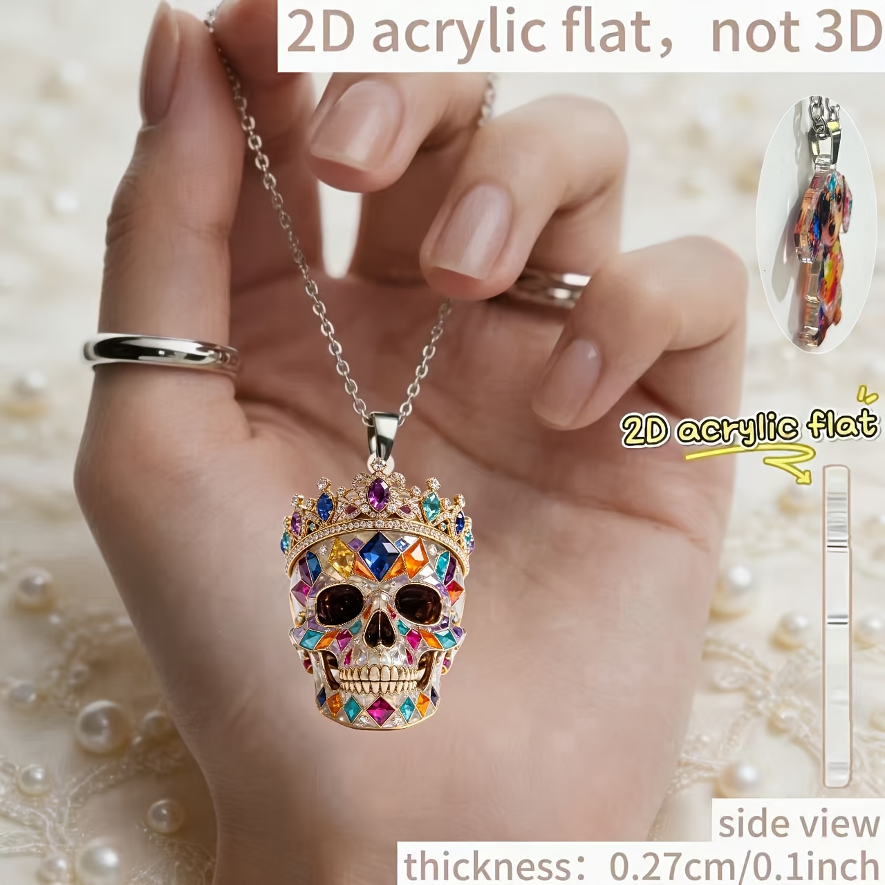 2D Flat Acrylic Skull Pattern Women's Pendant Necklace