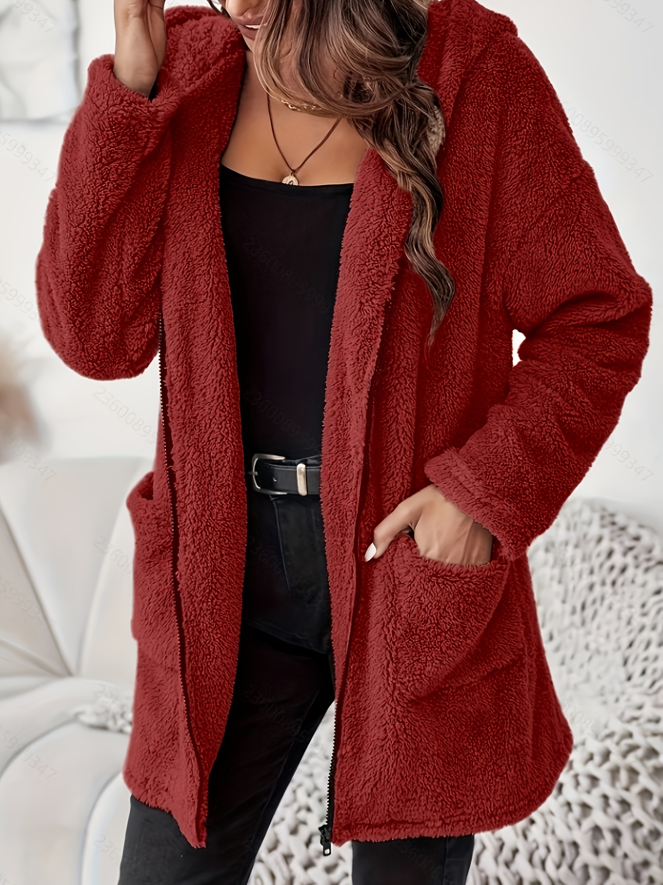 plus size women's winter plush hooded jacket elegant casual Temu