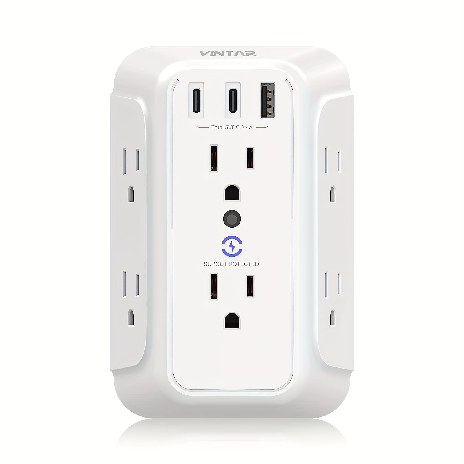 

Protector Outlet Extender, Vintar 6 Outlet Splitter With 3 Usb Charging Ports (2 Usb C Ports), 900j Multi Plug Outlet Power Strip, 3-sided Usb Wall Charger For Home Office Dorm Room Essentials