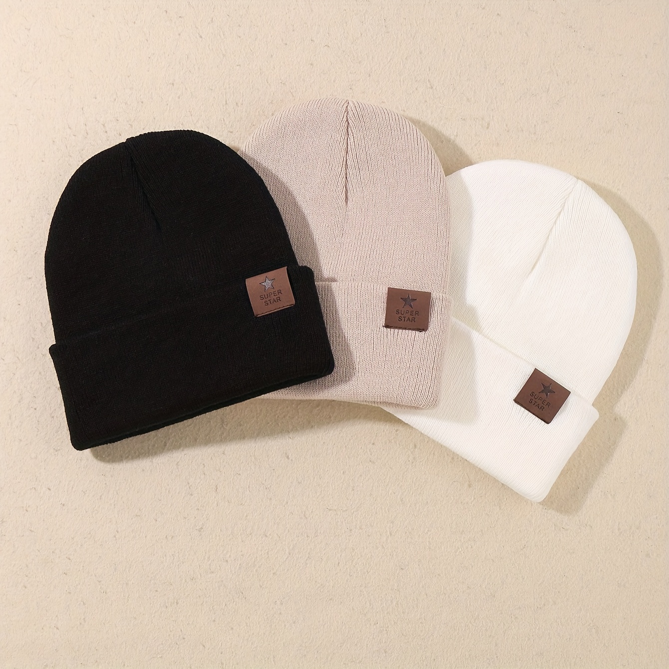 3pcs unisex star patch autumn winter skull cap beanies cuff  display picture 1