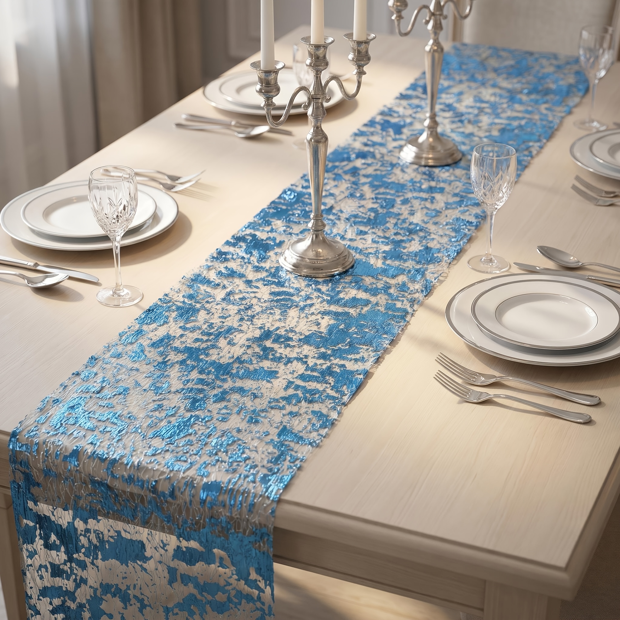 TEMU Runner da in foglia d' lago, lussuoso e , in tessuto a rete tonalit� blu, per San, Natale, decorazioni per la casa, decorazioni per , feste di