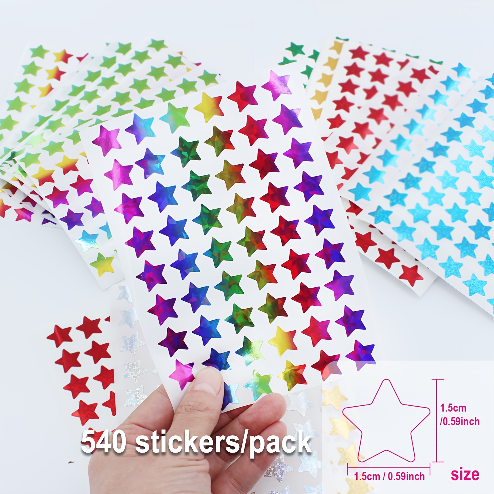TEMU 540 pezzi/confezione di adesivi olografici a forma di stella per decorare regali, adesivi , strumenti didattici, decorazioni per la casa,
