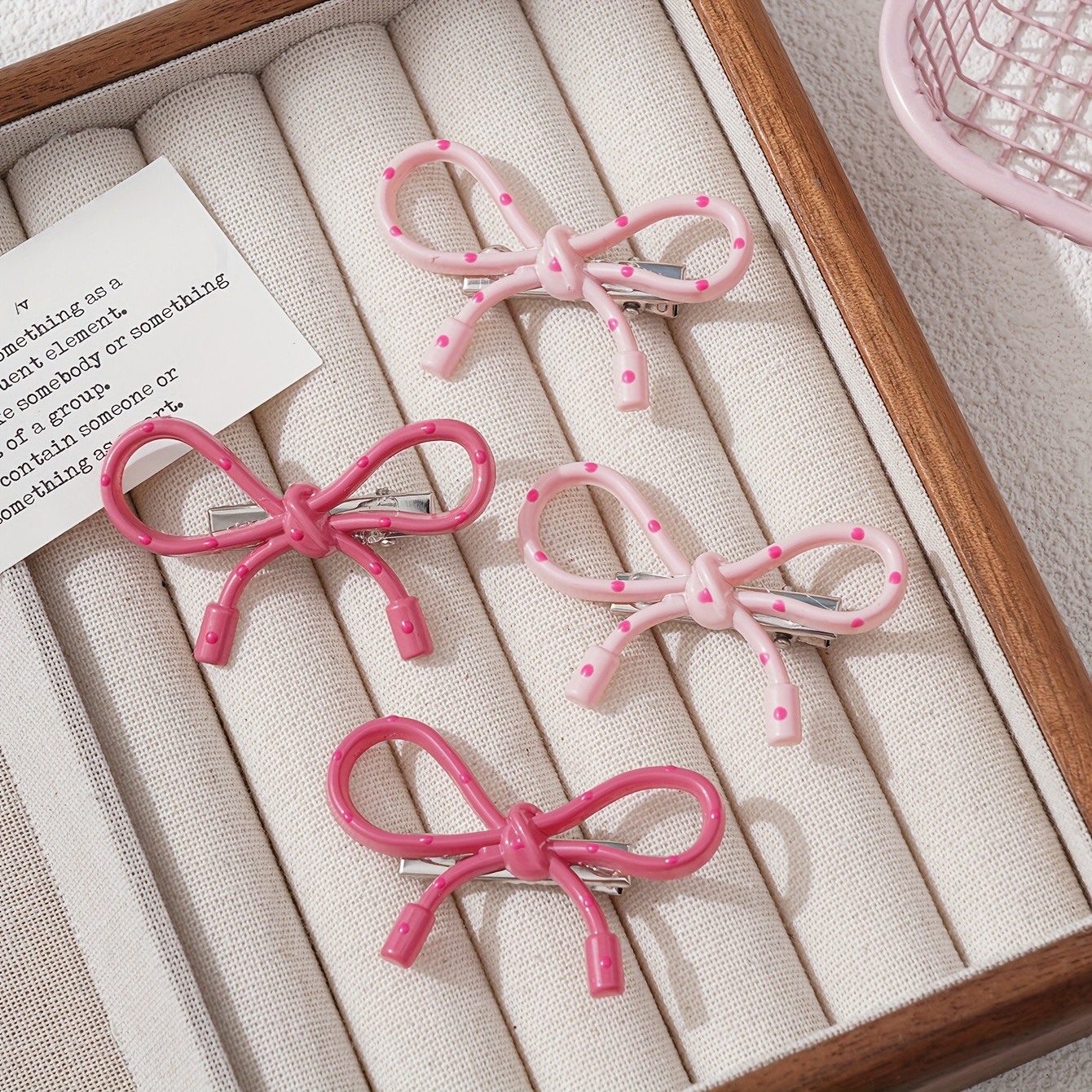 Set Of 4 Pink Bow Dot Hair Clips, Cute And Bangs Hairpins, Trendy And Versatile Duckbill Clips For A Lovely Style