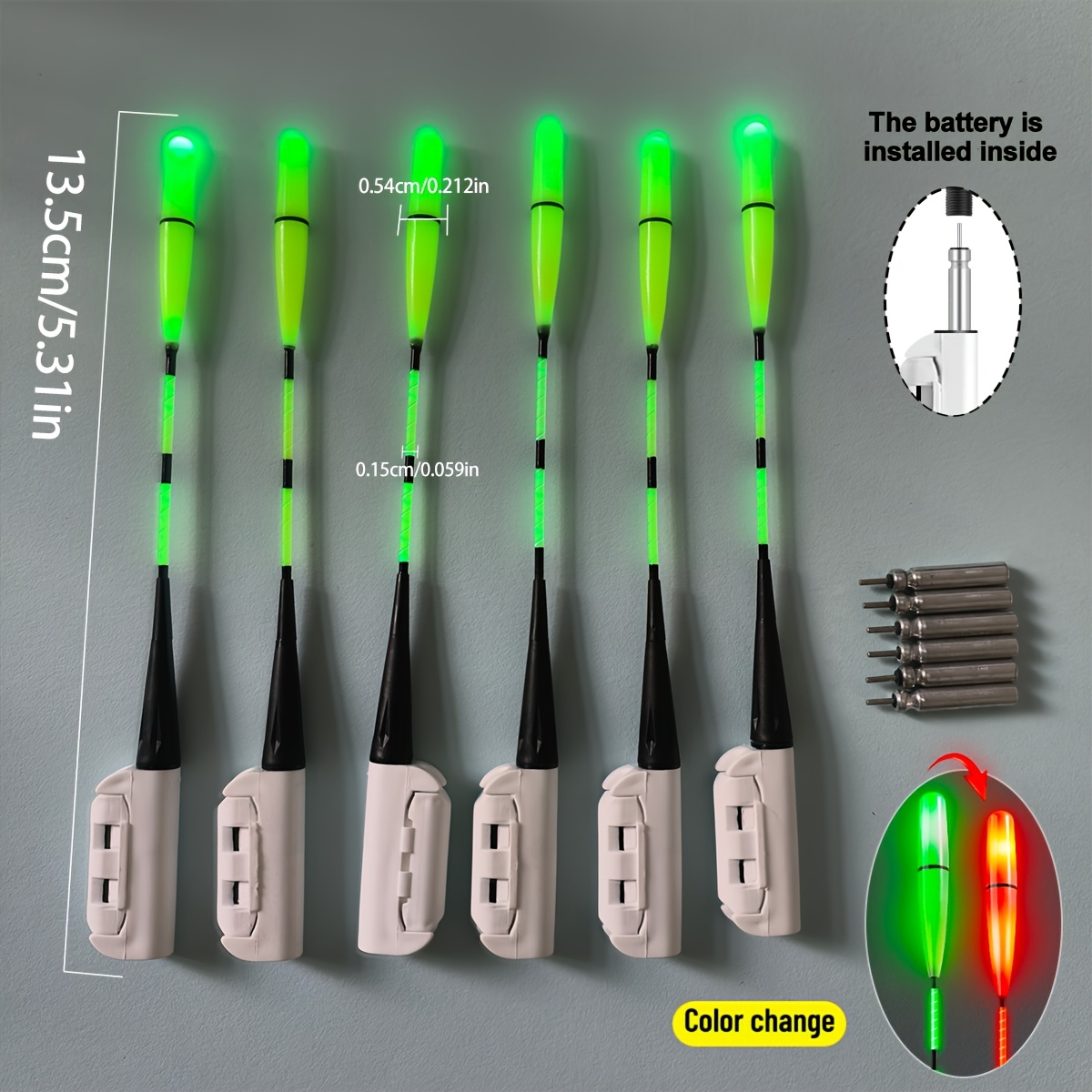 TEMU 12pcs Set (6 Batteries+6 Hook Color Changing Luminous Rod Indicators) Fishing Tool Accessories, Fishing Supplies, Fishing Alarm, Fishing