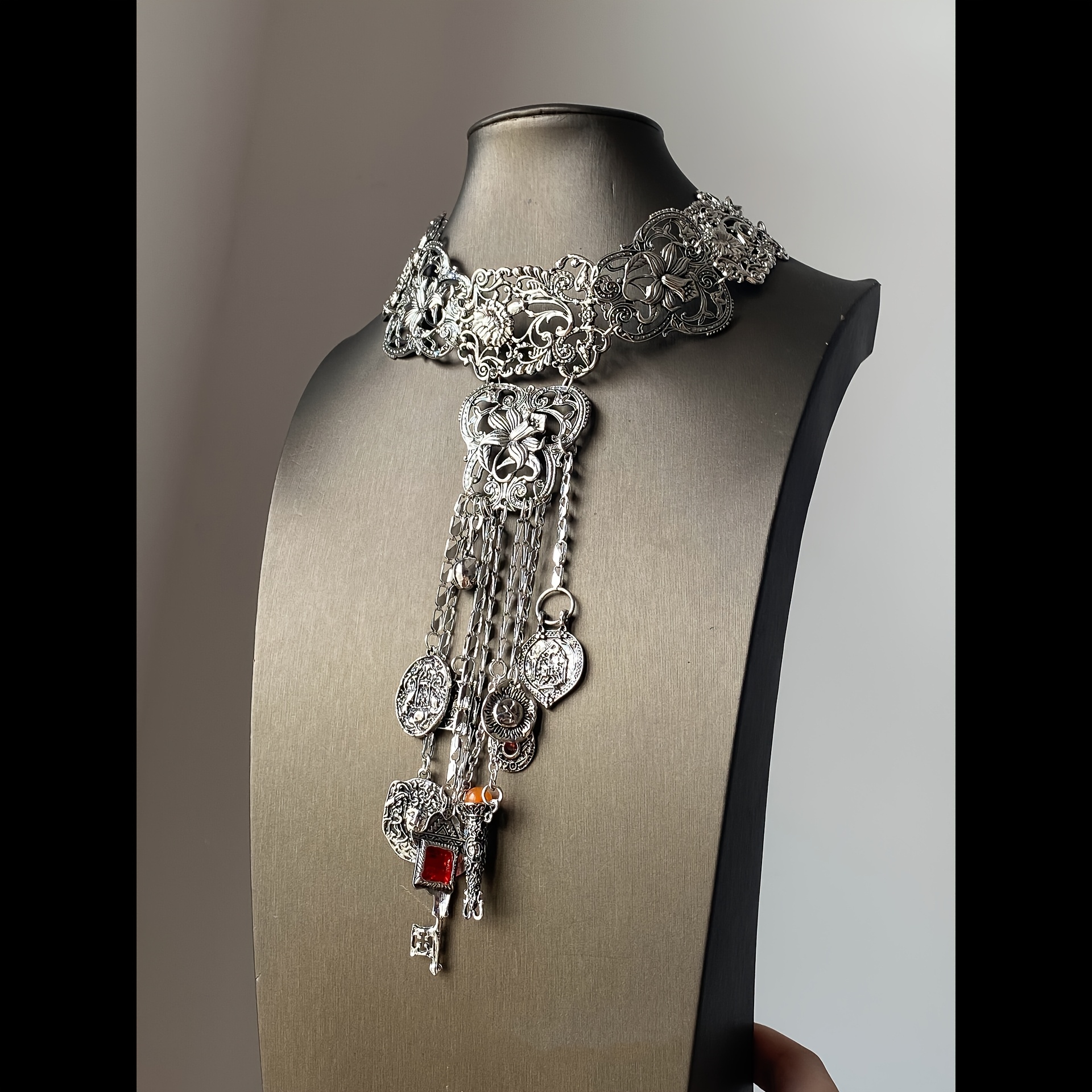 TEMU 1pc Bohemian Ethnic Style Necklace With Metal Tassel Design, Long Style, High-value, Retro, Old And Heavy Clavicle Chain