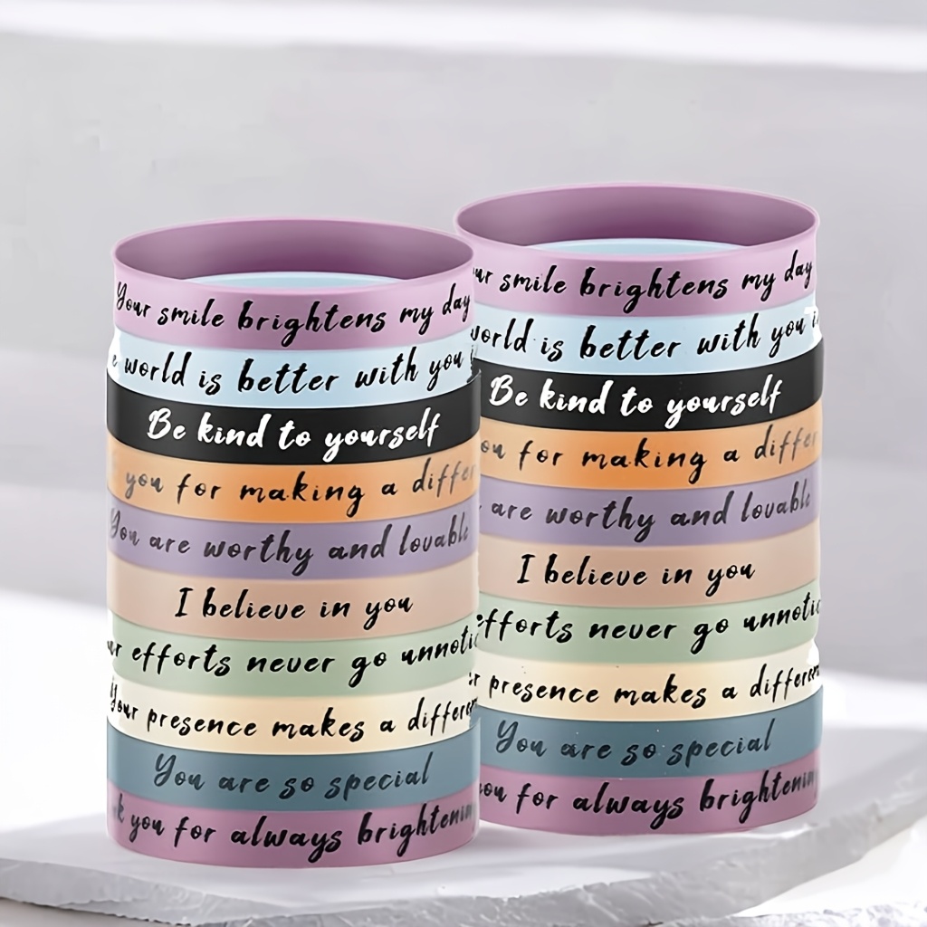 TEMU Gift For Her/him 20pcs/ Set, Inspirational Bracelets Bulk Positive Affirmation Wristbands Motivational Bracelets Gifts For Teacher And Back To