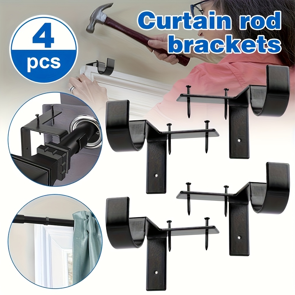 Heavy Duty Curtain Rod Brackets 4-Pack - Adjustable Holders For 1 Inch Rods