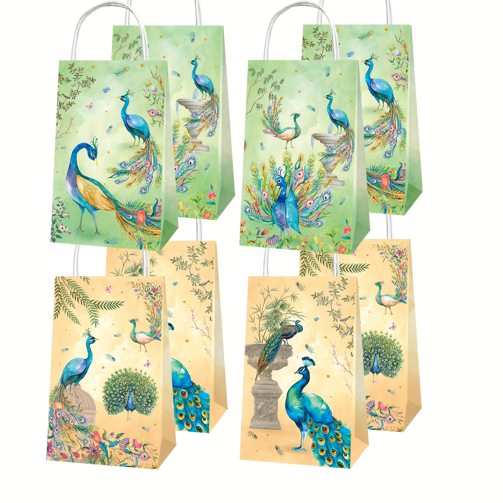 Image of Paper Bags, Supplies, 12pcs Peacock Paper Bags, Decoration Set, Peacock Gift Packaging Bags, Suitable For Peacock Parties, Parties, Birthday Parties, Animal Parties, Garden Parties
