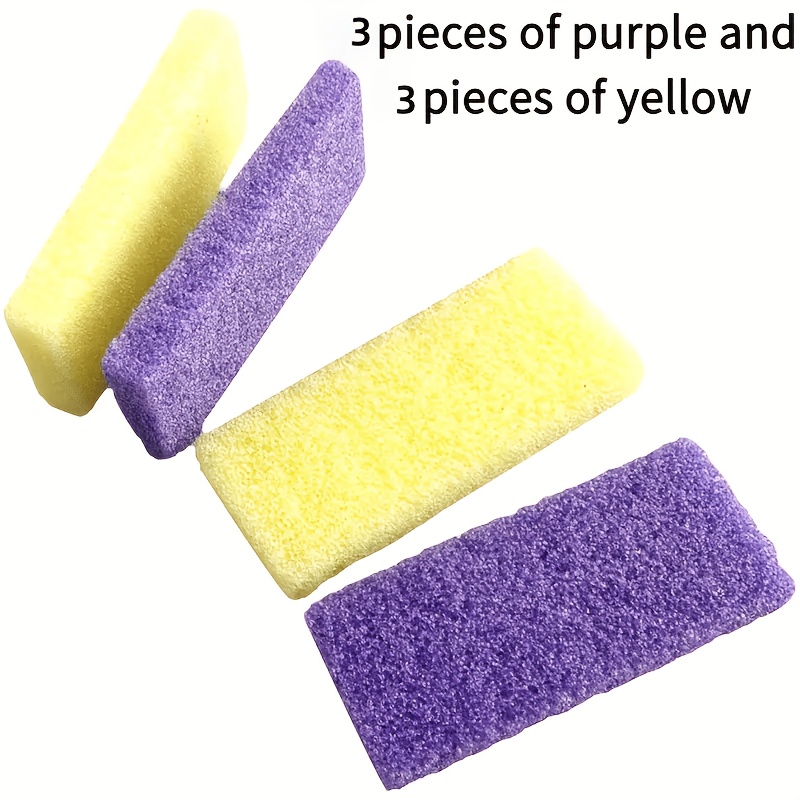 Image of 6pcs Double-sided Foot Care Pumice Stone, Reusable Polypropylene Exfoliating Tool, Alcohol-free, Purple And Yellow Mixed, Rough And Smooth Texture, Dead Skin Removal, Household Use, No Power Required