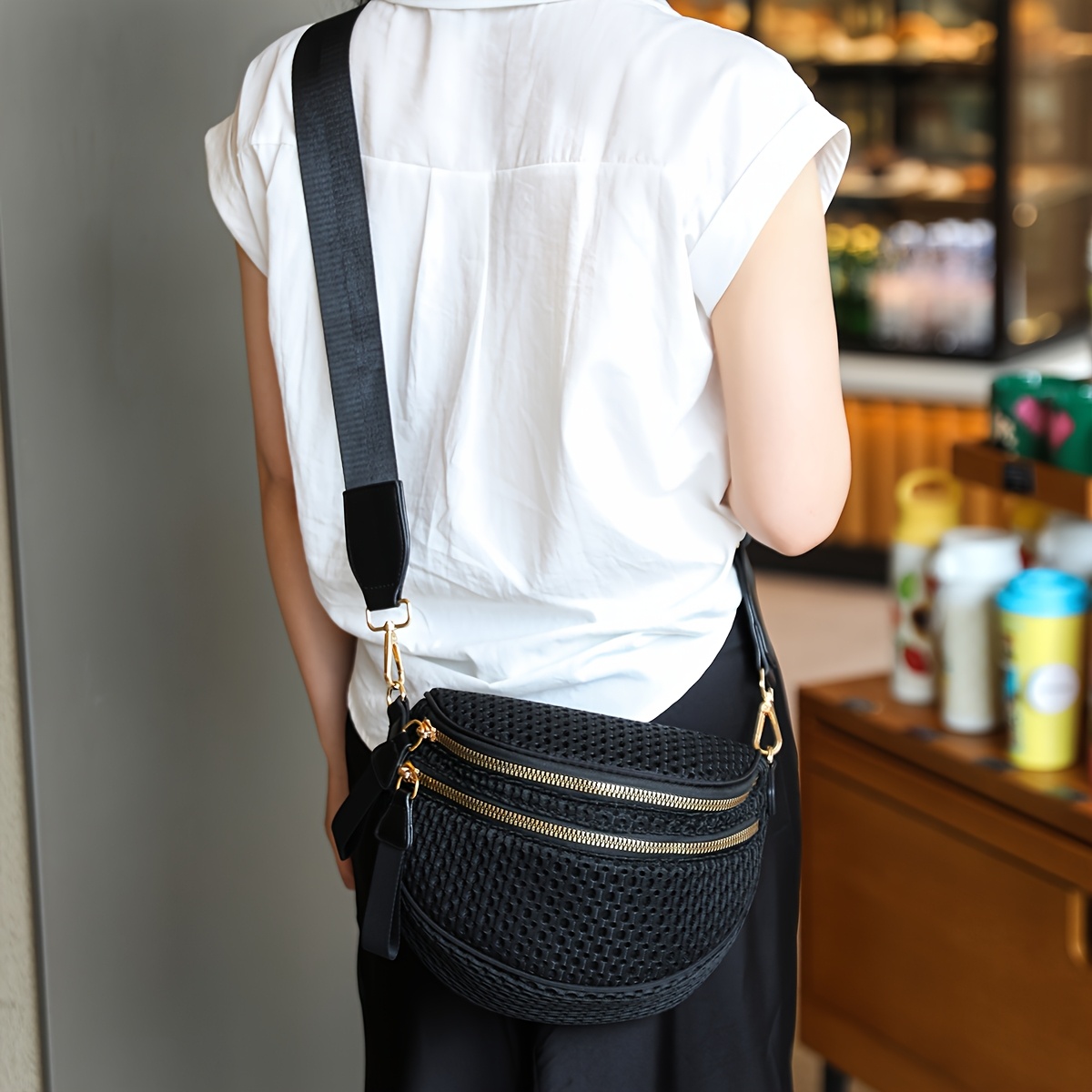 Black Mesh Crossbody Bag Side View