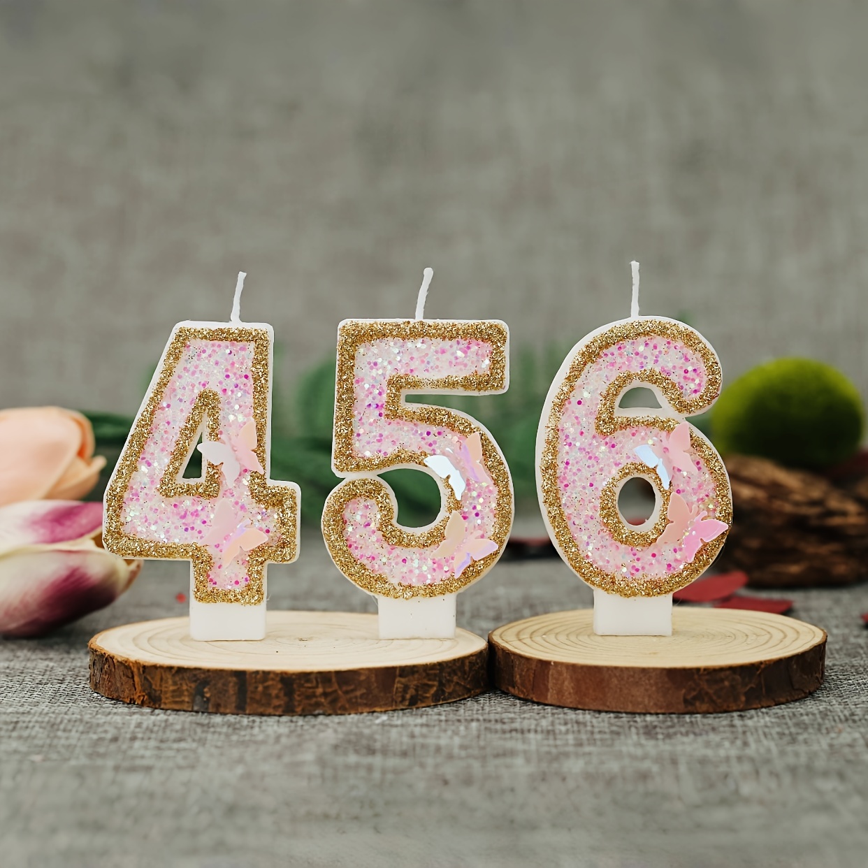 Candela Numero 3 Glitter Oro Rosa - Per Torte Compleanno (8cm) - Foto 3