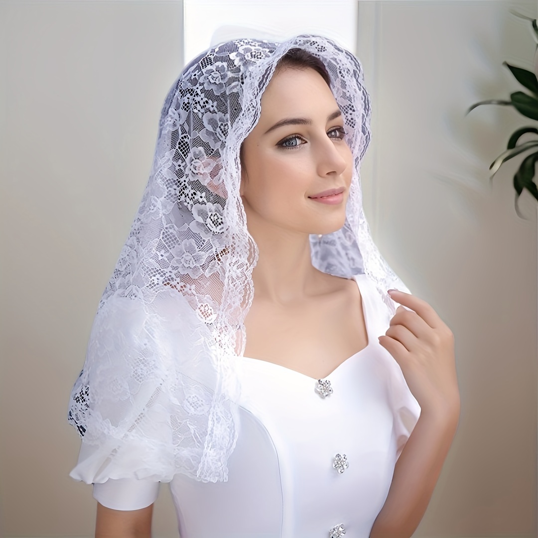 

1pc White Chapel Veil Church Embroidered Lace Mantilla Scarf Head Covering Veils Wedding For Women