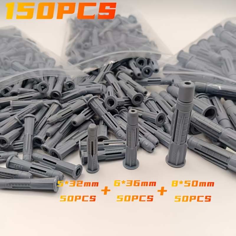 TEMU Kit de 150 piezas de espárragos de pared universales de plástico de 5/6/8 mm con diseño de de tres lados, de plástico de y surtido de varios