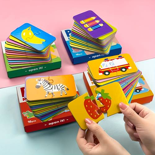 16pcs educational puzzles featuring animals vehicles fruits and vegetables vibrant matching puzzles designed for early learning cognitive growth matching game activities and the development of coordination and motor skills