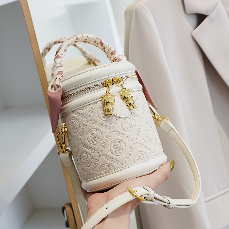 mini cylinder bag fashion retro print crossbody bag bucket