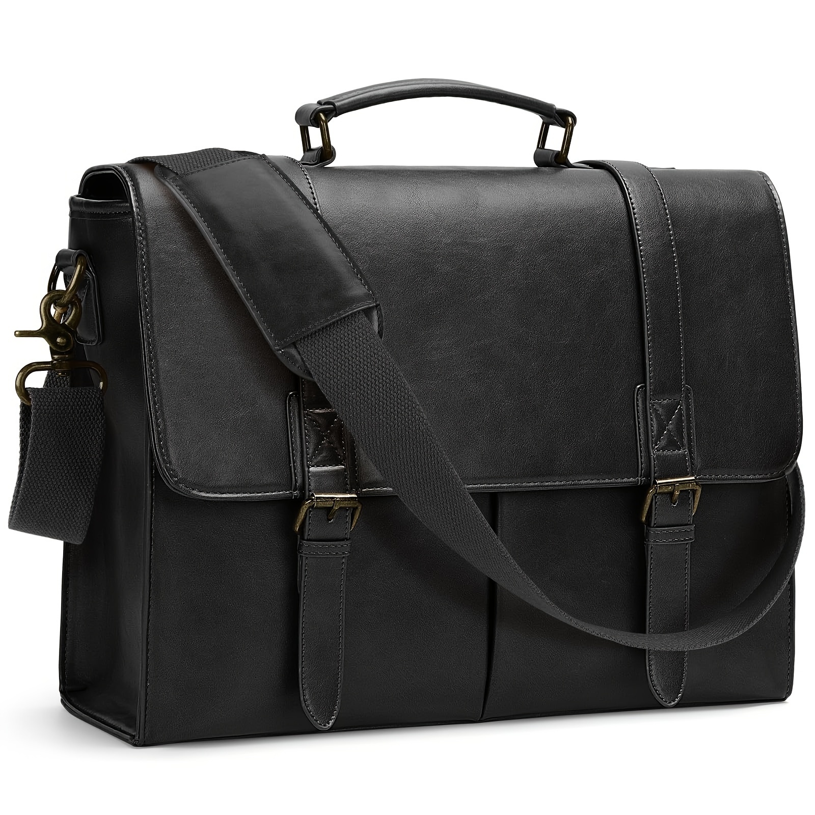 Herren Retro-Stil Umhängetasche für Laptops, cm PU Aktentasche,  Schultertasche für Büro und Geschäftsreisen in Schwarz