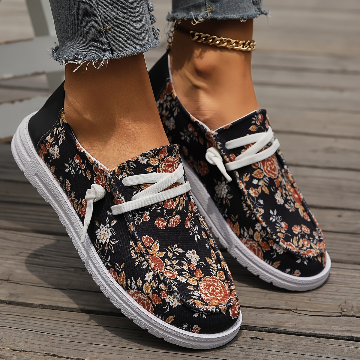 womens flower pattern canvas shoes casual lace outdoor shoes