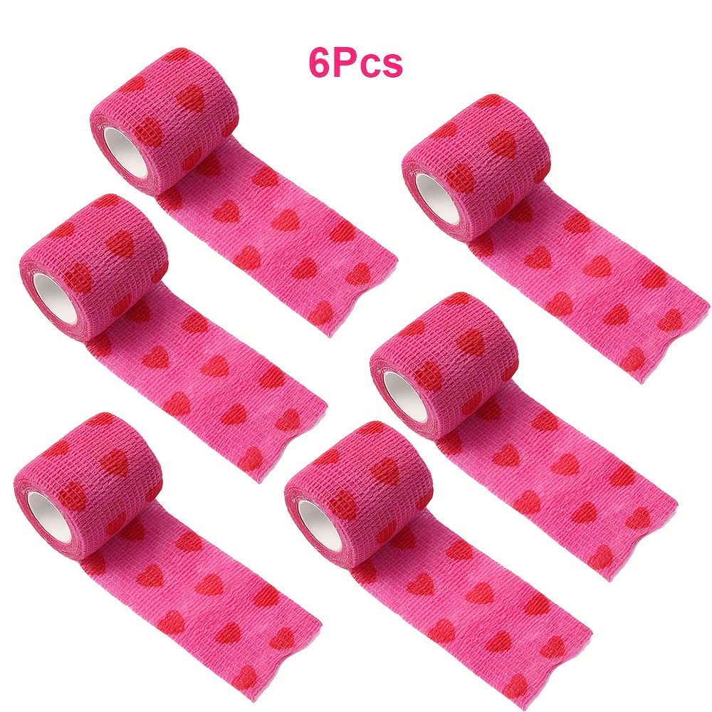 Image of 3pcs/6pcs Heart-shaped Printed Self-adhesive Elastic | Easy-to-tear Design, , Suitable For Outdoor Sports And Fixation, Comfortable And Breathable, Women's Sports Tape, Pink