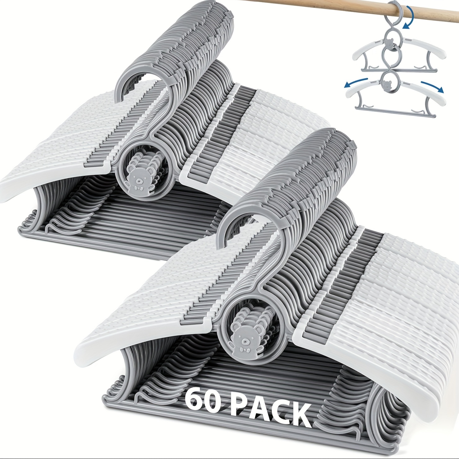 30     hangers retractable and not easy to break non slip plastic bear hangers adjustable settings suitable for babies to adults four different hook   can   hang hats   dresses socks and     gray bear 0