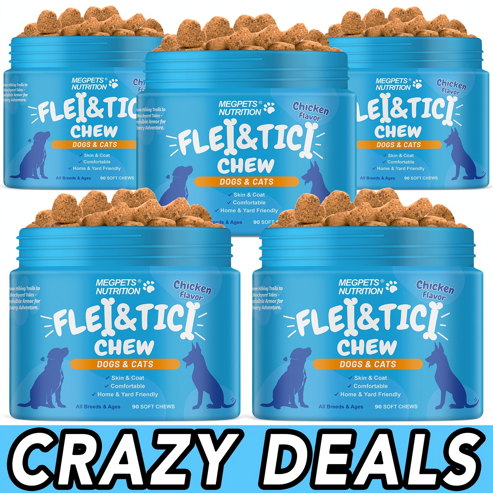 TEMU [5 Pack |1 Year Supply]pet Fle & Tic Health For Dog- Skin & Digestive And Supplement- With Natural Meal, Coriander, 's Yeast, All Breeds & Ages, 450 Count, Chicken Flavor