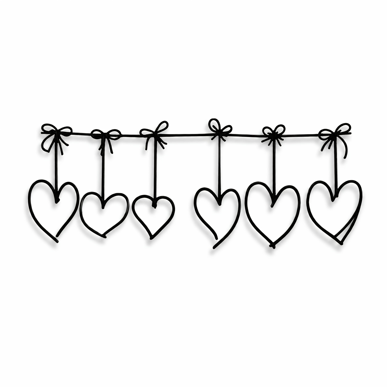 TEMU Décoration Murale Cœur en Métal Noir, 6 Cœurs Suspendus avec Nœud, Art Mural pour Chambre, Salon, Bureau, Mariage et Cadeau de Saint-Valentin,
