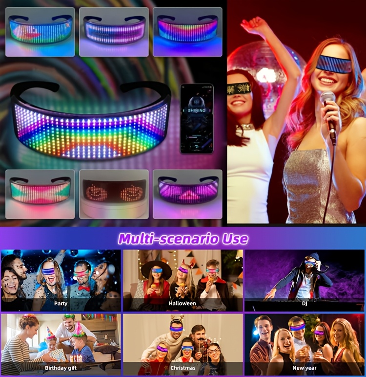 led glasses that   controlled via an app featuring programmable dynamic lighting   parties music festivals and     Product details 2