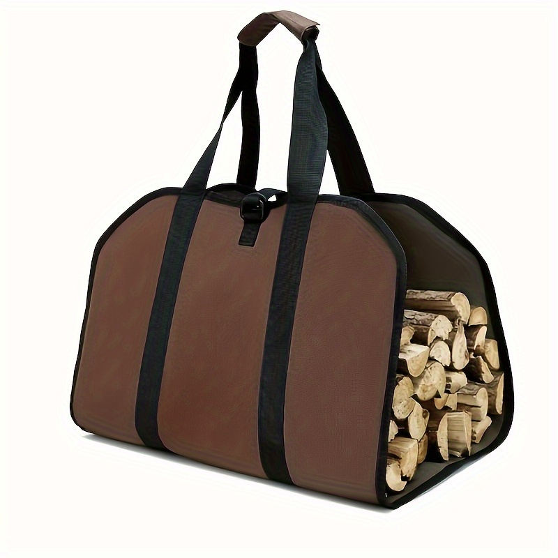 Bolsa de transporte de leña para trabajo pesado - Bolsa de almacenamiento portátil e impermeable con asas reforzadas para facilitar el transporte de madera al aire libre