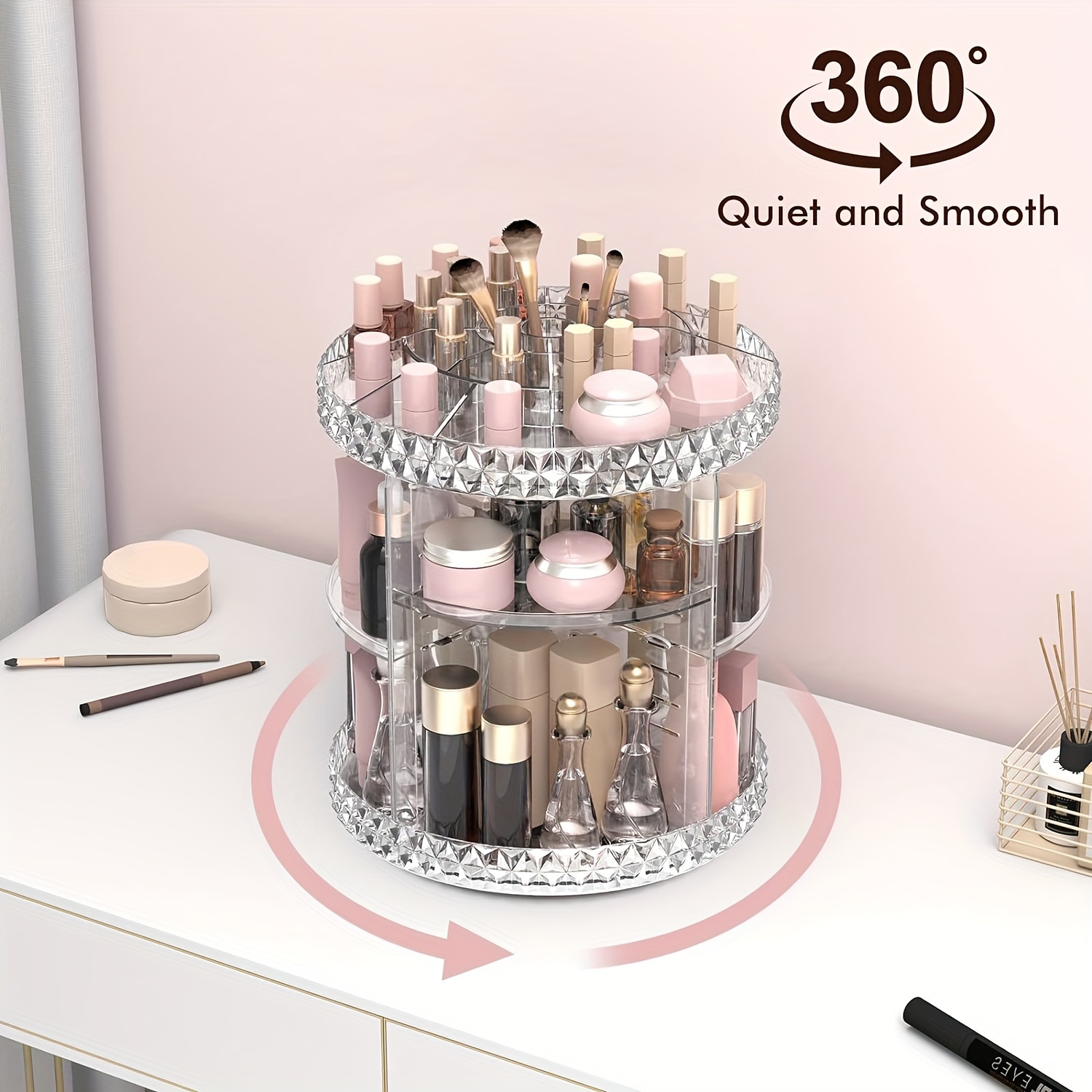 

1pc 360 Degree Rotating Makeup Organizer For Bathroom, Adjustable Spinning Cosmetic Storage Rack, Cosmetic Storage Box For Display