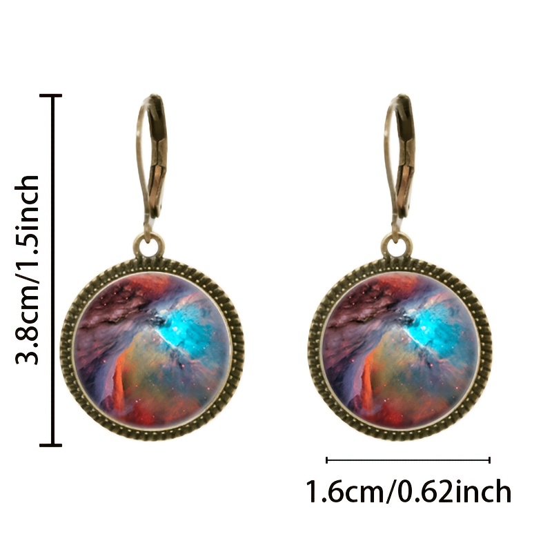2pcs Classic Teal Pendant Earrings with Cosmic Nebula Design