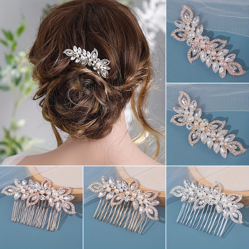 

1pc Shiny Rhinestone Hair Comb Decorated With Faux Pearls Hair Comb Women Daily Use Hair Jewelry Accessories