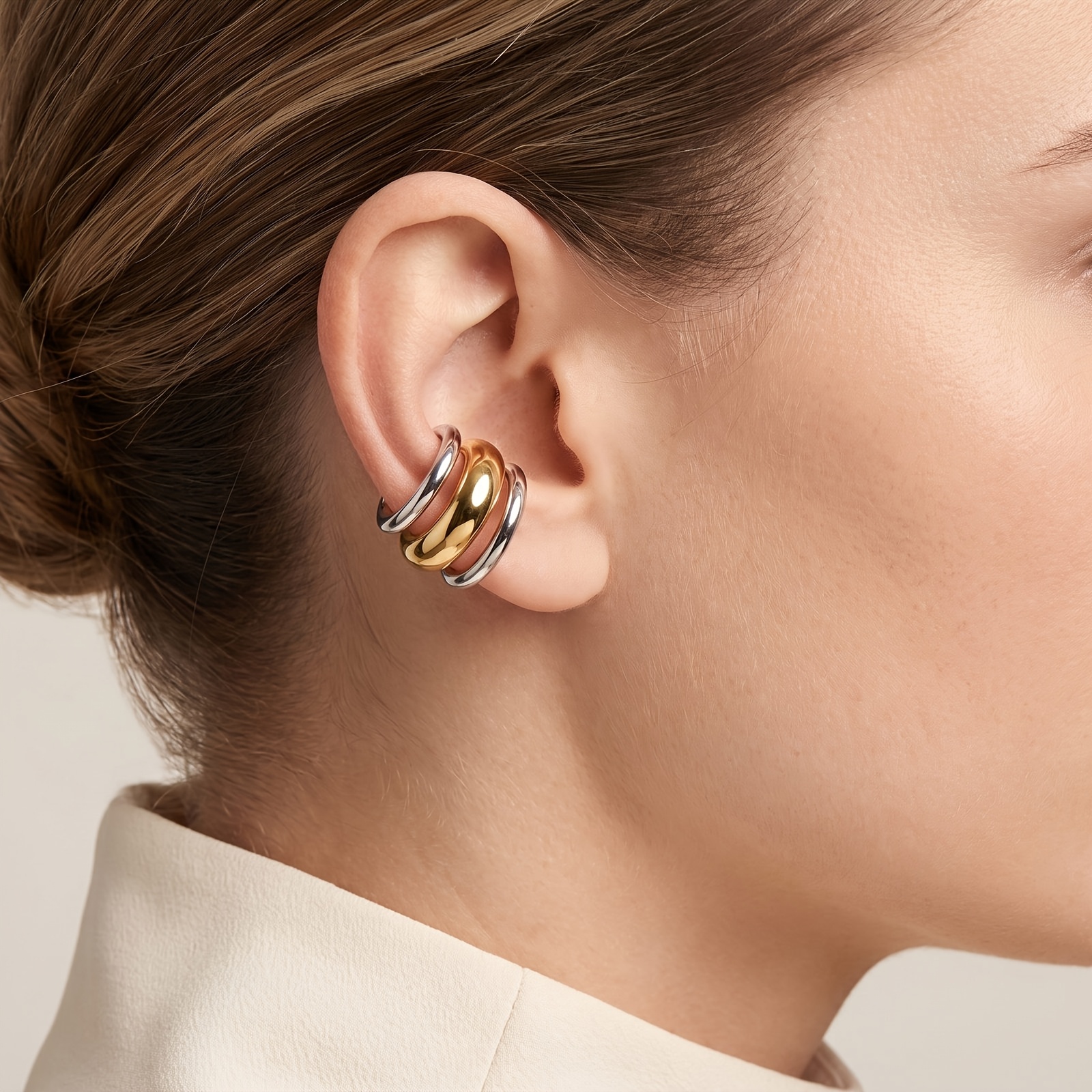Women's Glossy Thick Tube Multi-Circle Ear Clip