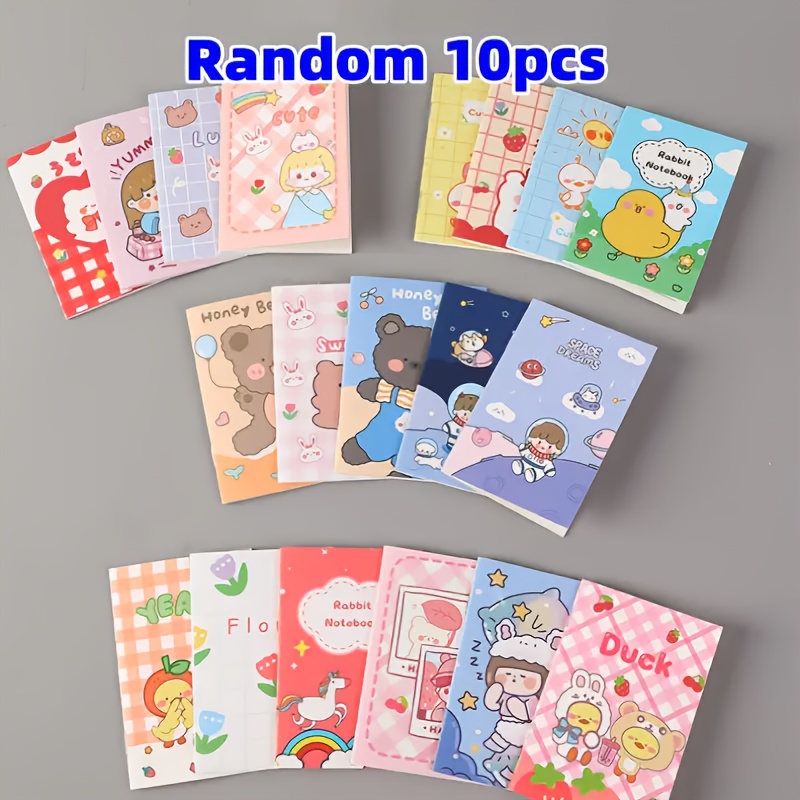 Random 10pcs Cute Cartoon Pocket Notebooks - Mini Portable Diaries With Animal And Character Designs, Mixed Colors, Ideal For School Supplies, Prizes, Or Gift Wrapping, School Notebooks