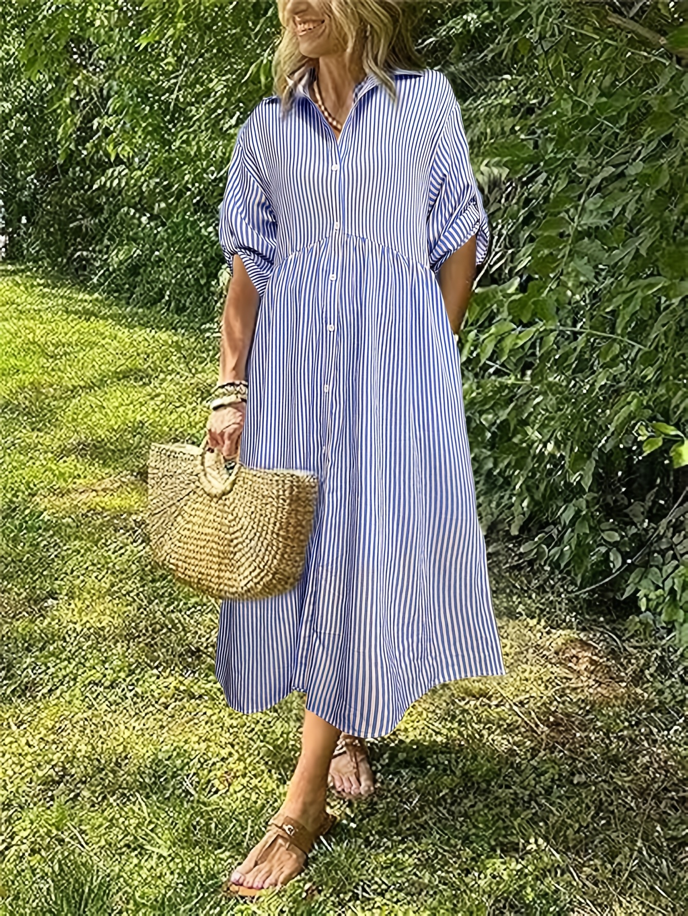 women's casual striped shirt dress - long sleeve, loose fit with zipper &  pockets, vertical stripes, machine washable, beach or casual attire -  women's clothing - Temu United Arab Emirates