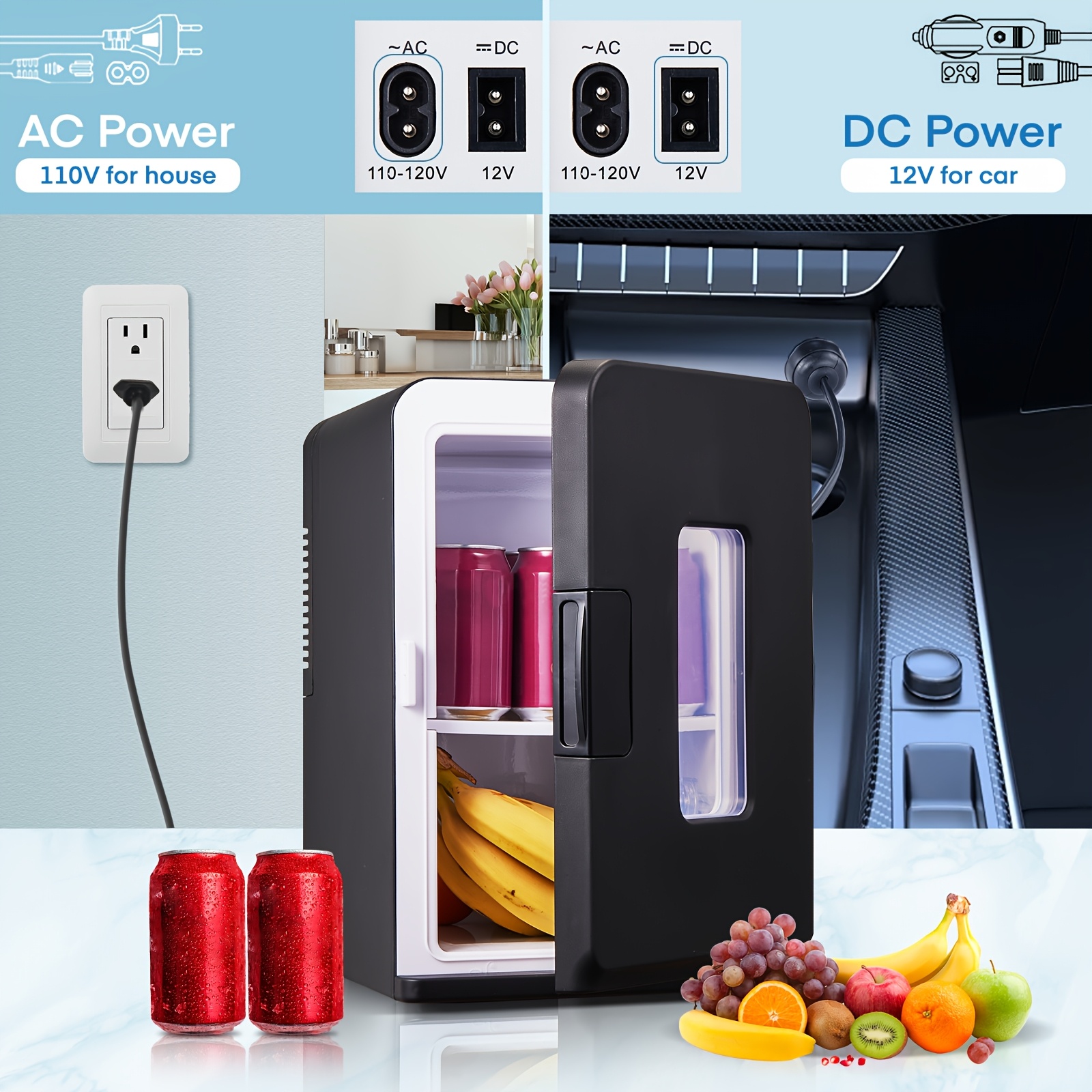 3.96gal Compact Mini Refrigerator - 110V/12V Portable Cooler & Warmer, Outdoor/Indoor Use, Clear Glass Doors, Black, Ideal for Beverages, Skincare, Camping & Kitchen Storage, Mini Refrigerador, Sleek Design, Durable Plastic