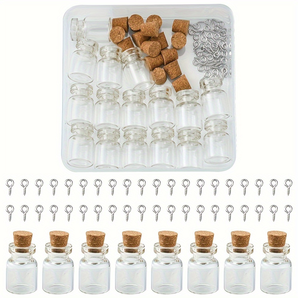 

Ywli 15 Sets Mini Glass Bottles With Corks And Eye Screws For Making, Pendant Crafting, Small Vials For Message Bottle, Art Charms, No Mosaic Material, No Plating